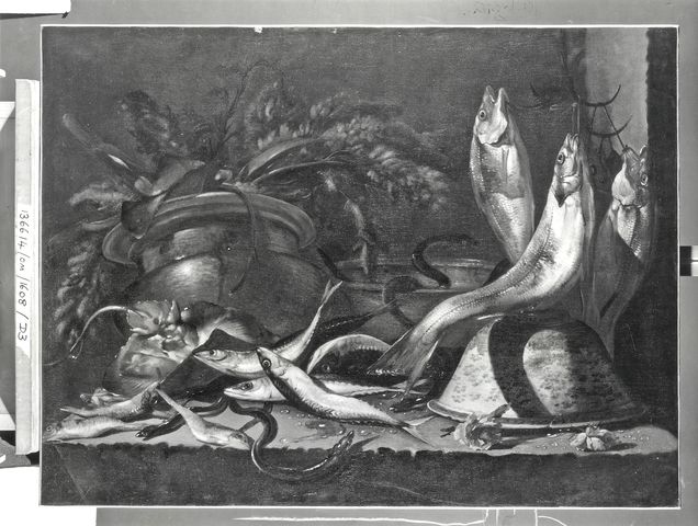 Sotheby's — Recco Giuseppe - sec. XVII - Natura morta con pesci, recipienti di rame e maiolica — insieme